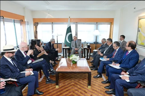 نیویارک: وزیرِ اعظم شہباز شریف اور بل گیٹس کی ملاقات